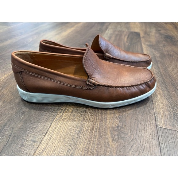 ECCO Leather Loafers Extra Width Brown Casual Slip On Shoes - Picture 3 of 7